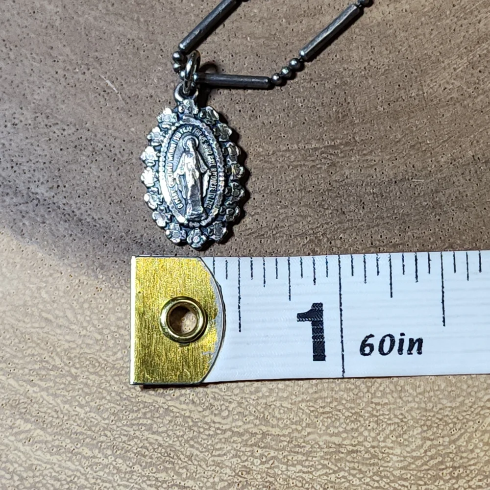 Vtg 925 Italy Silver Pendant Necklace St Mary Conceived Without Sin Pray For Us